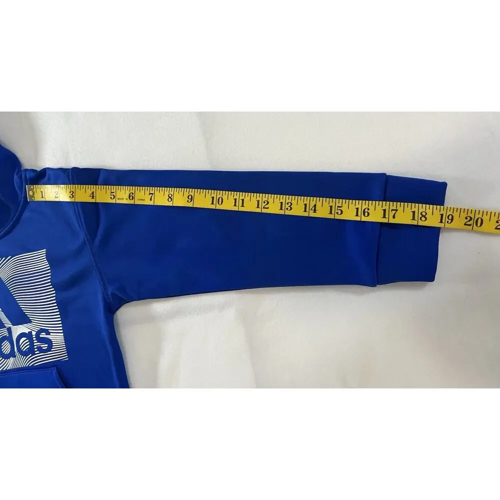 adidas Unisex Kids Blue Pullover Hoodie, Logo, Hooded, Pockets, Size 5